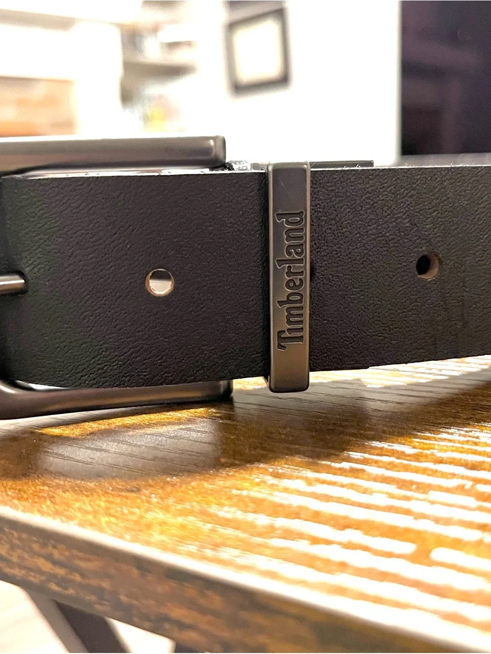 Timberland Dark Brown Leather Belt with Gunmetal Hardware NEW